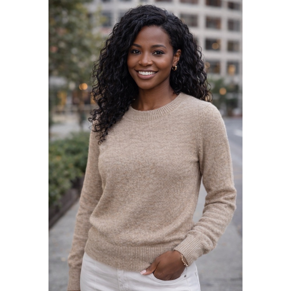 H&M Basic Crewneck Knit Sweater Tan Beige Women Size S New With Tags
